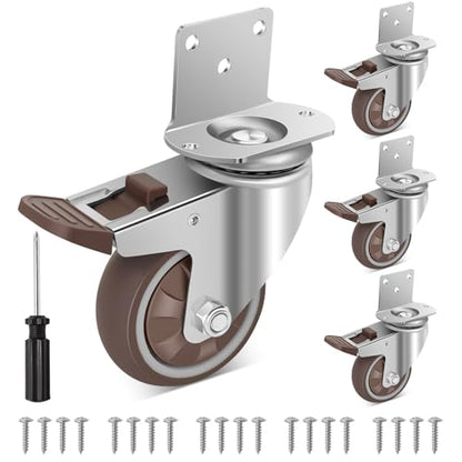 W B D WEIBIDA 3 Inch Side Mount Casters Wheels, L-Shaped Casters Set of 4, 360 Degree Swivel No Noise Casters, Heavy Duty Locking Furniture Casters Wheels for Workbench, Baby Beds, Cabinets, Tables - size: 3IN TPR