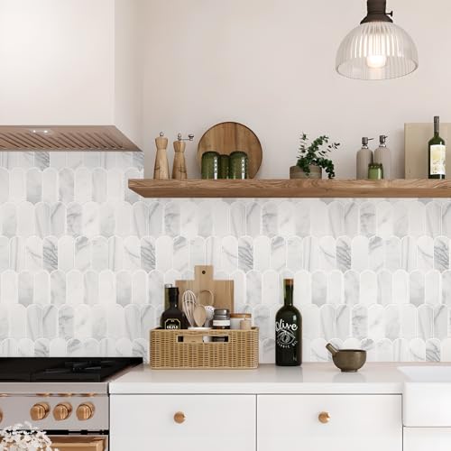 Vamos Tile Peel and Stick Backsplash,Thicker Design, Statuary White,10 pcs - color: Statury White with White Grout