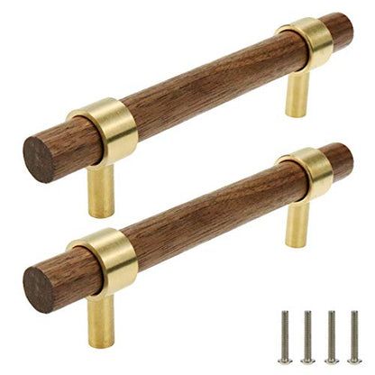 Drawer 5.51"/140mm Pulls Brass Walnut for Kitchen Cabinet Handle - size: L5.51" H3.78" Two Hole