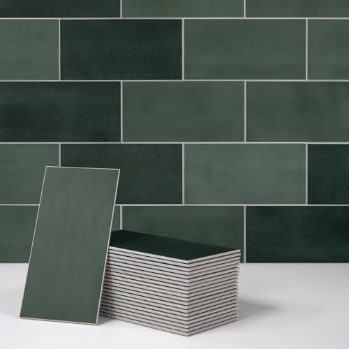 100-Sheet Subway Peel and Stick Backsplash Tile, 6" x 3" Green Mixed Stone Composite Handmade Looks Self Adhesive Waterproof Wall Tile, Stick on Tiles for Kitchen Bathroom - color: Green Mixed, size: Subway