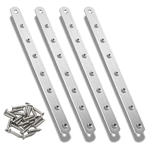 4Pcs Flat Mending Plate, 12" Flat Straight Braces Stainless Steel Straight Brackets, Mending Joining Plates Repair Fixing Bracket Connector with Screws - style: 12 Inch, 4Pcs
