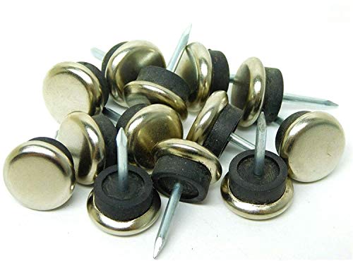 Nail On Furniture Glides for Wooden Chairs - 3/4" Cushioned Metal Nail On Furniture Leg Protectors Chair Leg Floor Protectors Glides Nickel Base Cushioned Furniture Nail On Glide (16)