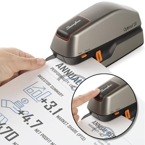 Swingline Electric Stapler, 20 Sheet Capacity, Optima 20, Jam Free, Auto or Manual, Plug In or Battery, Silver (48208) - size: 20 Sheet, style: Full Strip (Pack of 1)
