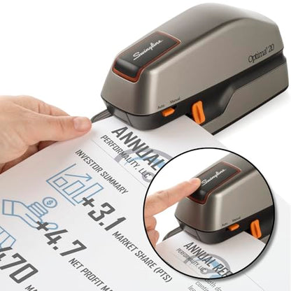 Swingline Electric Stapler, 20 Sheet Capacity, Optima 20, Jam Free, Auto or Manual, Plug In or Battery, Silver (48208) - size: 20 Sheet, style: Full Strip (Pack of 1)