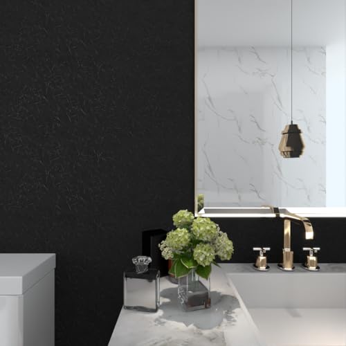 MelunMer Black Silk Wallpaper Peel and Stick Removable Textured 15.7"x512" - color: Black, size: 15.7"×512"