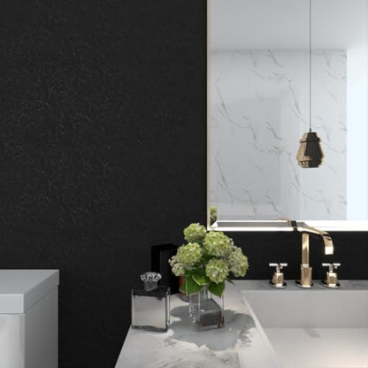 MelunMer Black Silk Wallpaper Peel and Stick Removable Textured 15.7"x512" - color: Black, size: 15.7"×512"