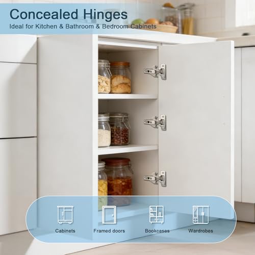 KNOBWELL Kitchen Cabinet Door Hinges Full Overlay Hidden Hinges, 1 Pair
