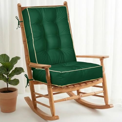 1 MIDDLE ONE Rocking Chair Cushion Outdoor Indoor, Memory Foam Replacement Rocking Chair Pads, Set of Thicken Seat & Back Cushions with Ties for Rocker (Green, 22"X17"/17"X17") - color: Green, size: 22"X17"/17"X17"