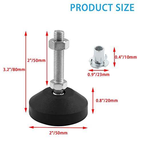 Luomorgo M10 Leveling Feet with T-Nut, 4 Pcs, D50 x M10 x H50 - size: D50 x M10 x H50