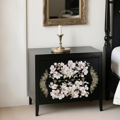 OLYCRAFT 3Pcs Pink Magnolia Rub on Transfers for Furniture 6x12 Inch Love Birds Furniture Decals Decor Golden Lace Transfer Stickers with 1Pc Scraper for Valentine's Day Glass Cups Cabinets Decor - style: Love birds