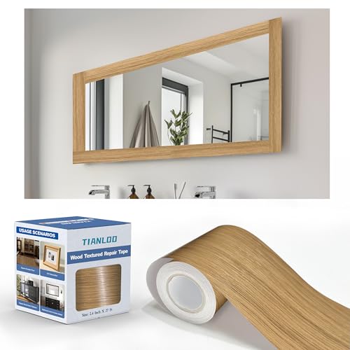 TIANLDD 27 FT Wood Grain Wallpaper Border, Removable Waterproof Mirror Border Peel and Stick,Bathroom Mirror Frame Border.(Natural Oak) - color: Natural Oak, size: 3.15 inches x 27 feet