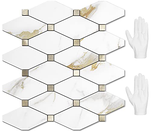 STICKGOO 10 Sheets Peel and Stick Backsplash, Calacatta Golden - color: Calacatta Golden Mixed Metal