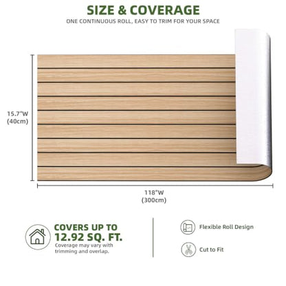 Elvone Peel and Stick PVC Slat Wood Wall Panel, Oak, 118" x 15.7" - color: Oak, size: 15.7" x 118"