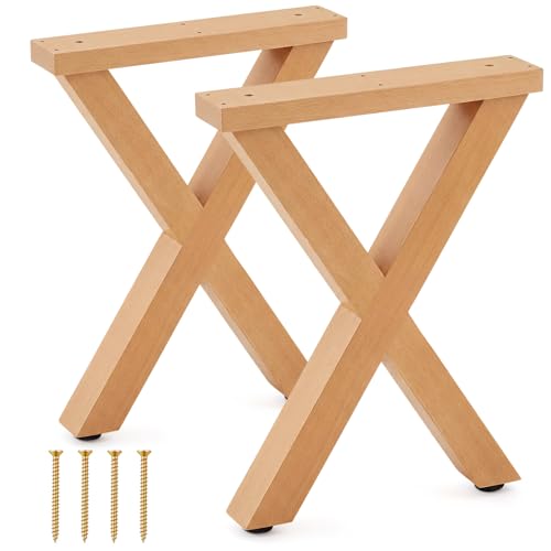 AceOrbit 2 Set 16 Inch X Shape Wooden Furniture Legs, DIY Unfinished Wood Replacement Legs for Desk & Coffee Table, Modern Bench, Home & Office,100% Beech Wood