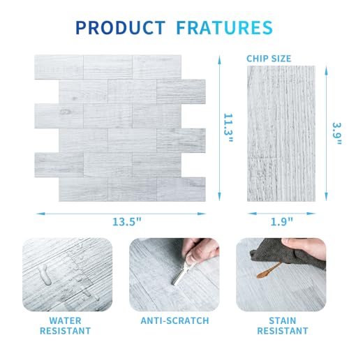 Art3d Peel and Stick Backsplash, Stick on Wall Tile, 10-Pack, White-Washed - color: White-washed