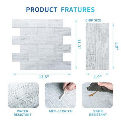 Art3d Peel and Stick Backsplash, Stick on Wall Tile, 10-Pack, White-Washed - color: White-washed