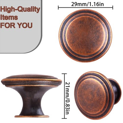 Pack of 6 Flat Round Shape Drawer Pulls Red Antique Brass Furniture Cupboard Zinc Alloy Dresser Knobs Door Window Pull Handles Cabinet Hardware for Closet Wardrobe Pulls with Screws - color: Red