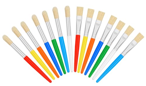 14 Pcs Paint Brushes for Kids, Round and Flat Kids Paint Brushes, Easy Hold and Clean Toddler Paint Brushes, Bristle Craft Paint Brushes for Acrylic Oil Watercolor Washable Paint - size: 14PCS