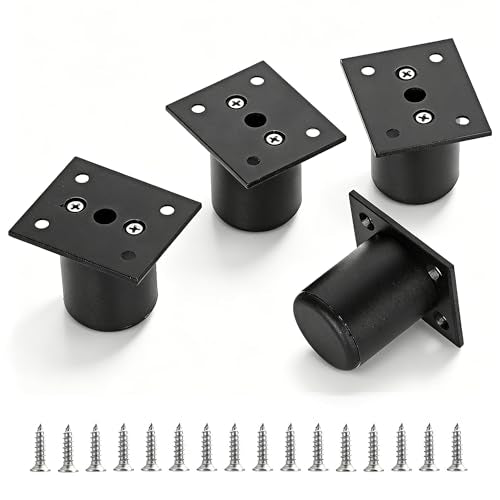4 Pack 2 Inch Round Adjustable Aluminum Alloy Furniture Legs, Heavy Duty Cabinet Sofa Table Legs, Replacement Feet with Screws & Non-Slip Base, Black - color: Black