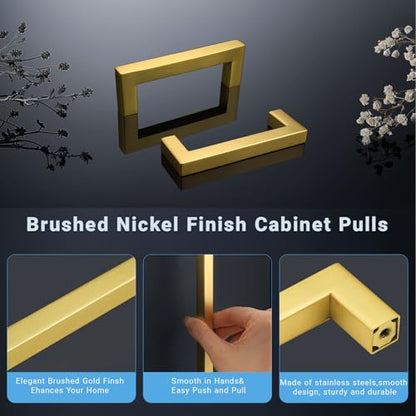 KNOBWELL 20Pack 3-3/4 Inch Brushed Gold Cabinet Pulls Stainless Steel Kitchen Cabinet Handles Square Drawer Pulls Modern Cabinet Hardware Handles，96mm Hole Centers - color: Brushed Gold, size: Hole Center:3-3/4 inch(96mm)