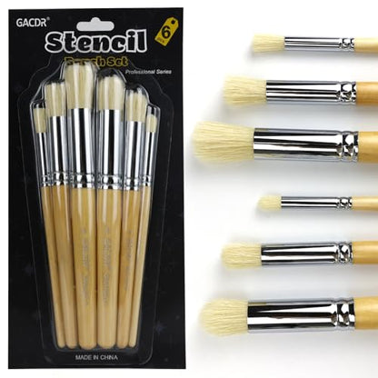Stencil Brush Set, 6Pcs Natural Hog Bristle Stencil Brushes for Painting