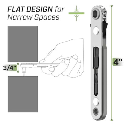 Bates- Mini Ratchet Wrench, 1/4" Magnetic 90 Degree Screwdriver, Gray, Low Profile Right Angle Screwdriver for Tight Spaces - color: Gray, size: 1 pcs