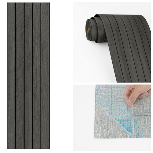 Wallercity Gray/Black 3D Wood Wall Panels Self Adhesive Soundproofing Slat Paneling Flexible Fluted Wooden Veneer Panel Peel and Stick Wood Slat Panels Wallpaper for Bedroom Bathroom Office 23.6"x118" - color: Black1/Gray, size: 23.6'' x 118''