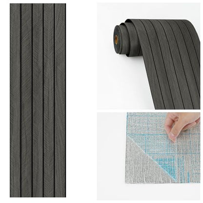 Wallercity Gray/Black 3D Wood Wall Panels Self Adhesive Soundproofing Slat Paneling Flexible Fluted Wooden Veneer Panel Peel and Stick Wood Slat Panels Wallpaper for Bedroom Bathroom Office 23.6"x118" - color: Black1/Gray, size: 23.6'' x 118''