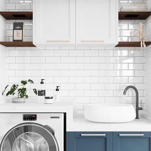 VEELIKE Peel and Stick Backsplash Tiles 12x12 Inch White Subway Tile Wall Stickers for Kitchen Waterproof Self Adhesive Vinyl Tiles for Bathroom Backsplash Stick on Back Splash for Stove 6 Sheets - size: Box of 6 Tiles