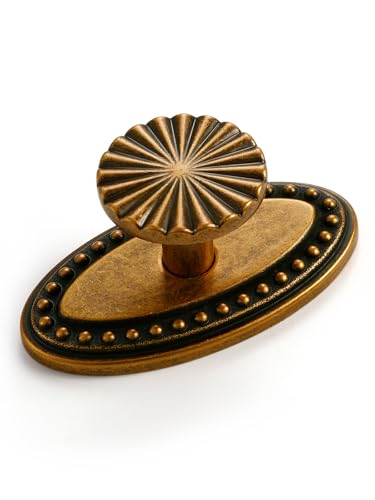 10 Pack Antique Brass Cabinet Knobs with Base Vintage Flat Drawer Pulls Kitchen Cupboard Bathroom Dresser Cabinet Hardware Handles Zinc Alloy - color: Antique Brass, size: Knob with Base
