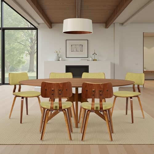 Armen Living Jaguar Mid-Century Dining Chair in Walnut Wood and Green Fabric - Set of 6 - color: Green/Walnut, size: Set of 6