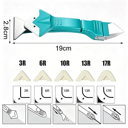 Silicone Caulking Tool 3 in 1 Stainless Steel Head Scraper Caulk Remover Sealant for Kitchen Bathroom Window, Cyan - color: Cyan