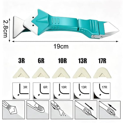 Silicone Caulking Tool 3 in 1 Stainless Steel Head Scraper Caulk Remover Sealant for Kitchen Bathroom Window, Cyan - color: Cyan