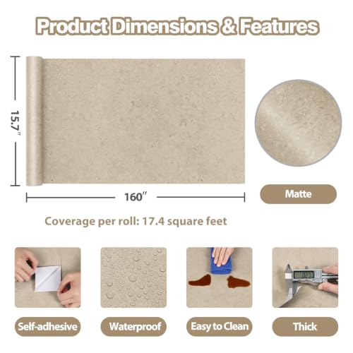 Cream Beige Granite Contact Paper Marble Countertop 15.7"x160"