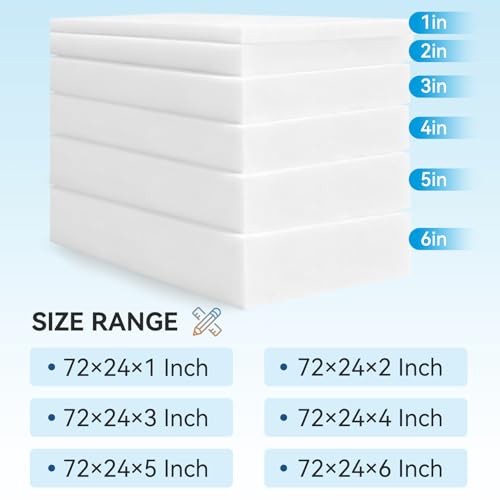 Ylymence High-Density Upholstery Foam, Furniture Padding for Sofa Cushion Replacement, DIY Cut Whole-Piece Indoor/Outdoor Foam Pads(72×24×4 Inch,White)4 Pack - size: 72*24*4, style: 4Pack