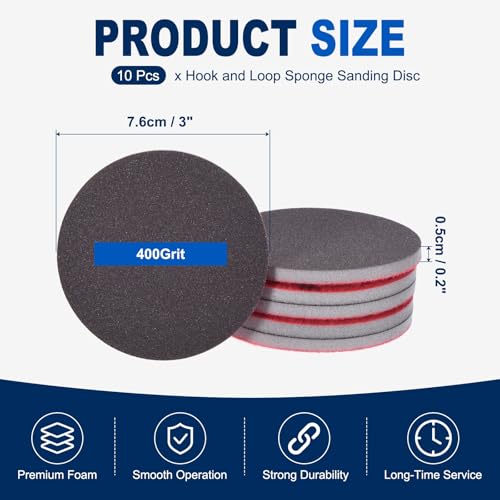 10Pcs 3 Inch Hook and Loop Sponge Sanding Disc, 400 Grit - size: 3 Inch 400 Grit