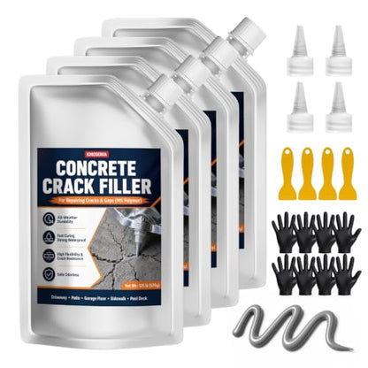 KMOSENIA Concrete Crack Filler, 4 Pack, 5.02 LB Self-Leveling Sealant, Gray