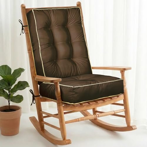 1 MIDDLE ONE Rocking Chair Cushion Outdoor Indoor, Memory Foam Replacement Rocking Chair Pads, Set of Thicken Seat & Back Cushions with Ties for Rocker (Coffee, 22"X17"/17"X17") - color: Coffee, size: 22"X17"/17"X17"