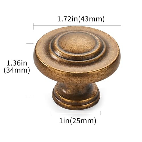 khtumeware 4 Pack Large 1-3/4 Inch Cabinet Knob, Metal Zinc Alloy Handle, Antique Brass Drawer Handle, Bifold Closet/Wardrobe/Cabinet/Bathroom Cabinet Door Knobs, Durable - color: Antique Brass, size: 1-3/4 Inch Diameter-Knob