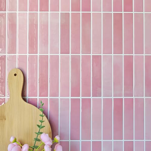 Alwayspon 10 Sheets 3D Peel and Stick PVC Backsplash Tiles, 10"x10" Self-Adhesive Wall Tile Stickers Stick on Subway Tiles for Kitchen Bathroom, Pink - color: T80562