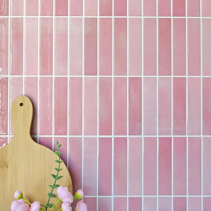 Alwayspon 10 Sheets 3D Peel and Stick PVC Backsplash Tiles, 10"x10" Self-Adhesive Wall Tile Stickers Stick on Subway Tiles for Kitchen Bathroom, Pink - color: T80562