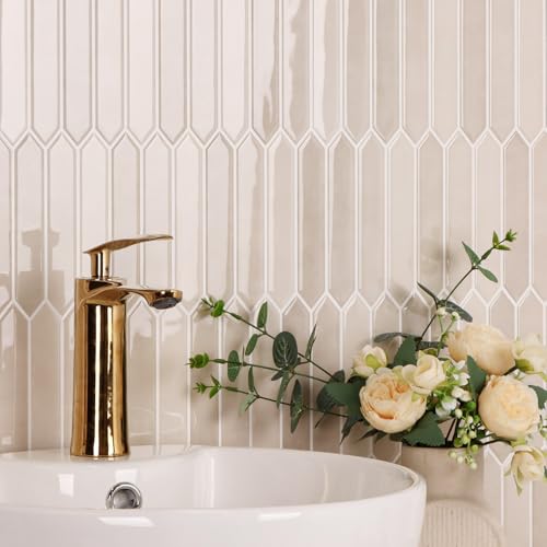 10-Sheet Peel and Stick Backsplash Tile, Self-Adhesive Beige Long Hexagon Wall Tiles, Stick on Backsplash for Kitchen, Bathroom, Fireplace, RV, Thicker Design(12"×12"). - color: Beige