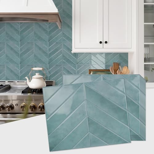 STICKGOO Herringbone Peel and Stick Backsplash, Blue Teal, 10 Sheets - color: Blue Teal, size: Pack of 10