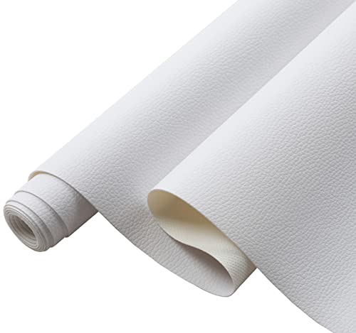 Picheng Lychee Faux Leather Fabric: 13.8" x 53"Soft White Faux Leather Roll - color: White