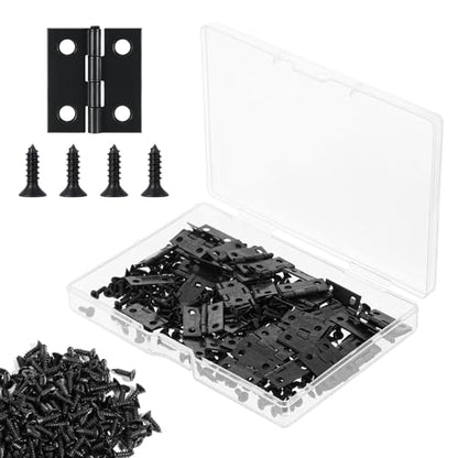 50 Sets Small Hinges with Screws, 18 X 15mm Black Metal Mini Hinges for Crafts Jewelry Box Hinge with 200 Screws, Retro Jewelry Folding Butt Tiny Hinge Hardware for DIY Crafts Wood Picture Frame