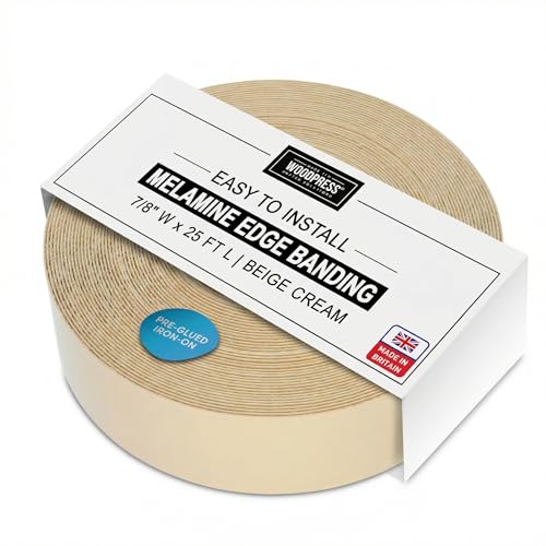7/8" Beige Cream Pre-Glued Melamine Edge Banding, 25 ft - size: Width: 7/8"