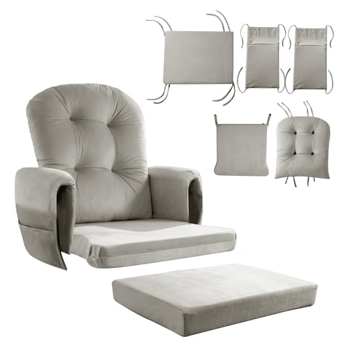 HOMBYS Glider Rocker Replacement Cushions 5 PCS with Storage Side Pocket, Velvet Fabric, Foam & Microfiber Filling, Non-Slip & Washable,Thickened & Supportive for Glider Rocking Chair-Khaki - color: Khaki