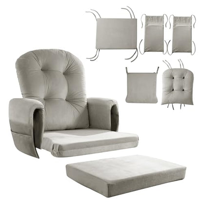 HOMBYS Glider Rocker Replacement Cushions 5 PCS with Storage Side Pocket, Velvet Fabric, Foam & Microfiber Filling, Non-Slip & Washable,Thickened & Supportive for Glider Rocking Chair-Khaki - color: Khaki
