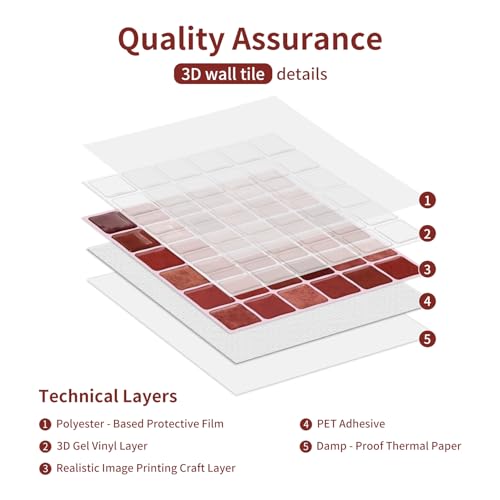 3D Mosaic Peel and Stick DIY Wall Backsplash Tiles (24, Burgundy) - color: Burgundy