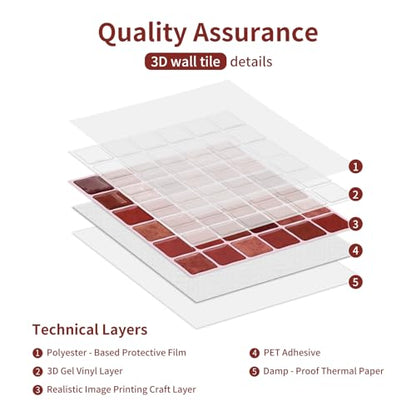 3D Mosaic Peel and Stick DIY Wall Backsplash Tiles (24, Burgundy) - color: Burgundy